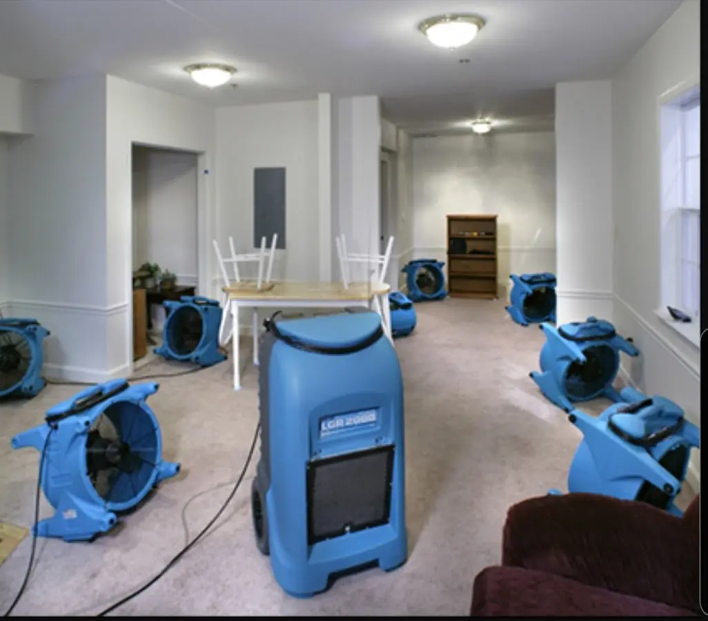 Air movers and dehumidifier setup for Water Damage Restoration in Cherry Creek